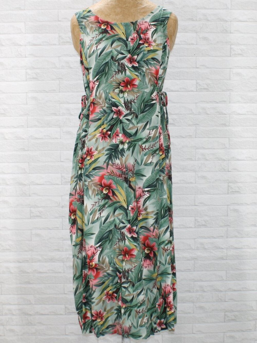 TEDDI Dress Tropical Floral Sleeveless Shift Flowy Resortwear Midi Green Pink